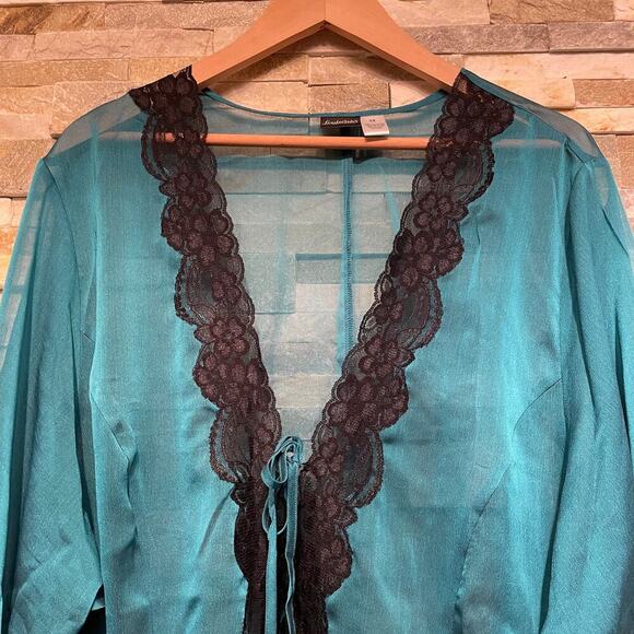 Frederick’s of Hollywood 3X Sheer Teal Nighty | Black Lace Trim, NWOT - Picture 5 of 6